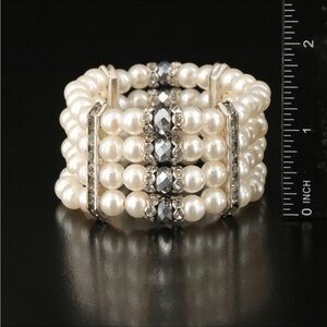 Silver tone faux pearl Cubic Zirconia bracelet